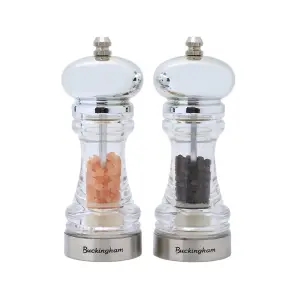 Buckingham Adjustable Ceramic Grind Mechanism, Stainless Steel/Clear Acrylic-Gourmet Precision, Classic Salt & Pepper Mill Set