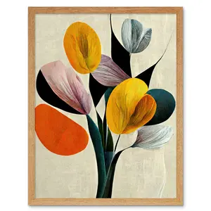 Summer Flowers Floral Bouquet Abstract Boho - Print Light Brown Framed Paper / 25.9cm H x 20.6cm W x 1.5cm D