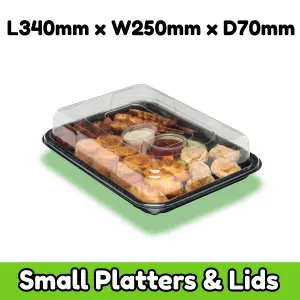 Caterline 5 x Small Catering Platters & Lids / Sandwich Platters (L340mm x W250mm x 70mm) Reusable Plastic Serving Platters