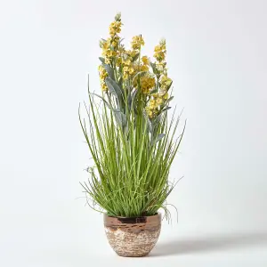 Homescapes Artificial Yellow Lavender Plant in Decorative Metallic Ceramic Pot, 66 cm Tall