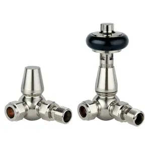 Pair of Light Nickel Wooden Head Corner Thermostatic Radiator Valves