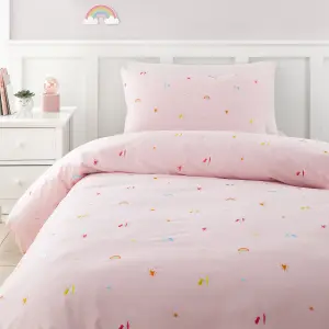 Catherine Lansfield Bedding Embroidered Unicorn Double Duvet Cover Set with Pillowcases Pink