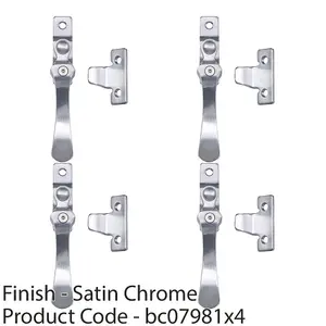 4 PACK - Victorian Wedge Pattern Casement Window Fastener Handle 57 x 13mm Satin Chrome