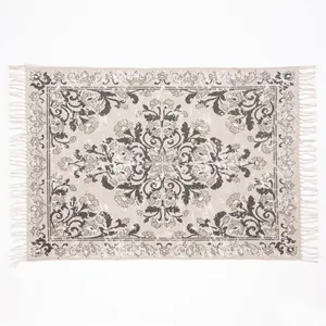 Nostell Botanical Grey Antique Printed Rug with Tassel 230 x 160cm