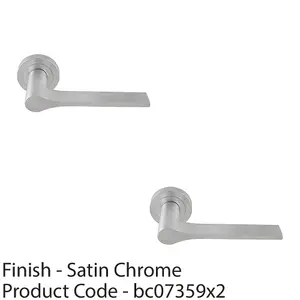 2 PACK - Contemporary Flat Door Handle Set - Satin Chrome Sleek Lever on Round Rose