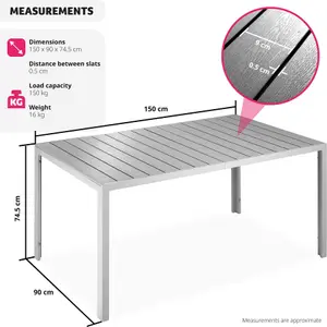 Garden Furniture Table Bianca - aluminium, wood look, 150 x 90 x 74.5 cm - silver/gray