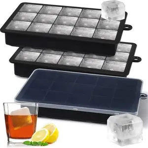 Silicone Ice Cube Trays,15 Square Ice Cube Tray With Lid,3 Pack Ice Cube Moulds Set,Ice Molds Silicone,Ice Cube Maker,Large Ice Trays For Freezer