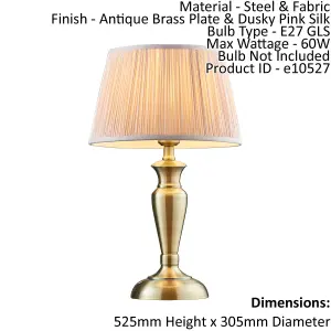 Table Lamp Antique Brass & Dusky Pink Silk 60W E27 Base & Shade e10527