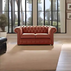 Chesterfield 2 Seater Shelly Spice Leather Sofa Settee Bespoke In Classic Style