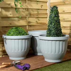 Wham Set 4 Etruscan 47cm Round Plastic Planter Soft Grey