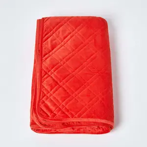 Homescapes Luxury Burnt Orange Quilted Velvet Bedspread Geometric Pattern 'Paragon Diamond' Throw, 200 x 200 cm