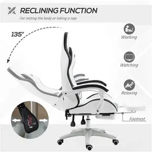 Vinsetto Racing Gaming Chair, Reclining PU Leather Computer Chair With 360 Degree Swivel Seat, Footrest, Removable Headrest White And Black | Aosom UK