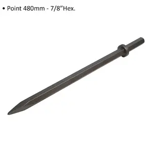 480mm Impact Breaker Point - 7/8" Hex Shank - Demolition Breaker Steel Chisel