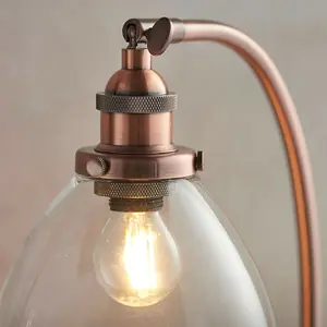 Standing Floor & Table Lamp Set Aged Copper Glass Shade Retro Industrial Light