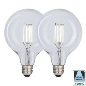 Harper Living 8 Watts G125 E27 LED Bulb Clear Globe Cool White Dimmable, Pack of 2