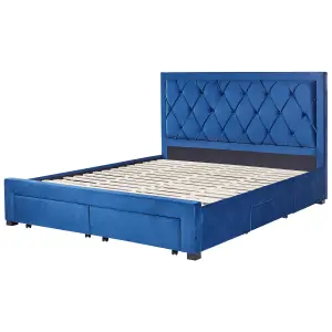 Velvet EU Super King Size Bed with Storage Navy Blue LIEVIN