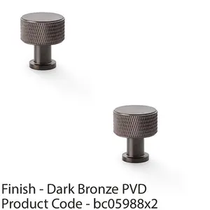 2 PACK - Round Knurled Door Knob - 29mm Diameter Dark Bronze Radio Cupboard Pull Handle