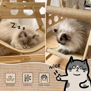 Wooden Cat Tower for Indoor Cats with Hammock Straching Post Climbing Web