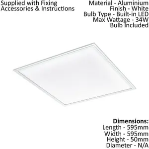 2 PACK Wall / Ceiling Light White 595mm Slim Square Panel 34W LED 4000K