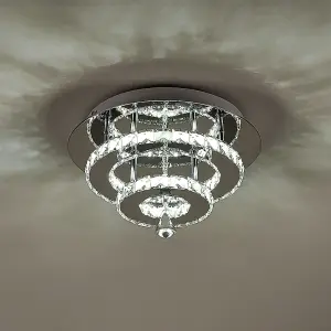 Modern 30cm Double Tiers Round Crystal LED Cool White Ceiling Light Fixure