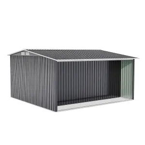 10 x 8 ft Metal Shed Garden Storage Shed Apex Roof Double Door with 9.8 x 2.1 ft Outdoor Log Storage Store,Black