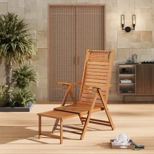 Foldable Adjustable Bamboo Indoor and Outdoor Wooden Rocking Chair Sun Lounge Recliner Chair Brown