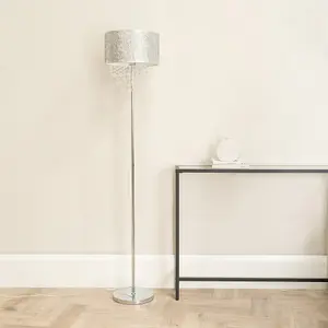 ValueLights Bonita Silver Glitter Droplet Shade Floor Lamp and LED Bulb