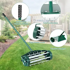 Costway Rolling Garden Lawn Aerator Roller Rotary Push Tine Spike Soil Lawn Aerator Tool