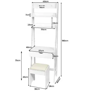 Costway Vanity Dressing Table Set Make up Desk Storage Shelf Padded Stool Flip-up Mirror