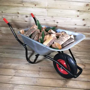 90 Litre 150kg Capacity Heavy Duty Galvanised Samuel Alexander Metal Garden Wheelbarrow with Pneumatic Tyre