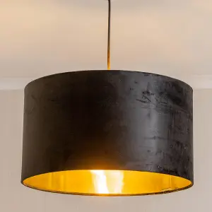 ValueLights Reni Large Black Velvet with Metallic Gold Inner Ceiling Lamp Shade