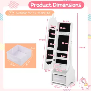 COSTWAY Kids Jewelry Armoir Freestanding Full Length Dressing Mirror Jewelry Organizer