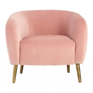 Interiors By Premier Metal Legs Pink Velvet Round Chair, Velvet Upholstered Mid Century Armchair, Luxurious Comfortable Armchair