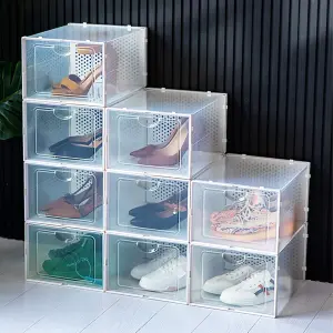 12 Pcs White Stackable Plastic Shoe Box Sneakers Storage Box Organiser, Fit Size up to 13.5