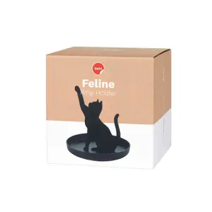 Feline Cat Black Metal Playful Catching Toy Pose Ring Trinket Tray Bowl