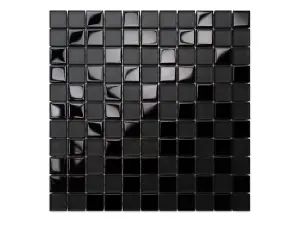 Glass mosaic on mesh for bathroom or kitchen 300mm x 300mm - Black obsidian