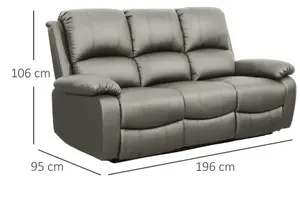 Comfy Living Reclining Faux Leather Sofa In Light Grey 3 Seater Sofa