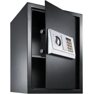 Safe - electronic with double bolt locking system, LED display, code and keys, 50 x 35 x 34.5 cm - black