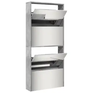 Berkfield Shoe Cabinet with Mirror 4-Layer Concrete Grey 63x17x134 cm