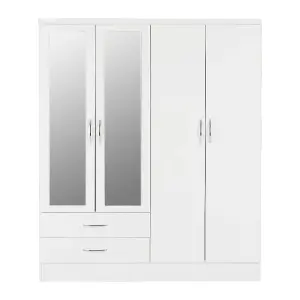 Nevada 4 Door 2 Drawer Mirrored Wardrobe in White Gloss Finish