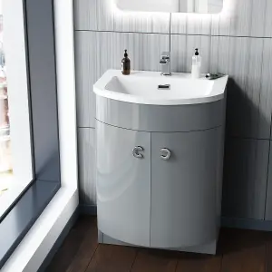 Nes Home Grey 600mm Freestanding Basin Vanity Unit With Wall Bathroom Storage Dene