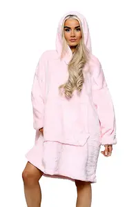 MS9 Women's Oversized Hoodie Wearable Blanket Hoodie Top With Sherpa Lining Pink