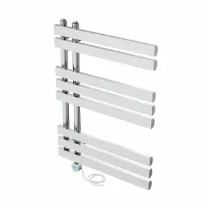 Rinse Bathrooms Designer WiFi Thermostatic Electric Bathroom Heated Towel Rail Radiator with Timer D Shape Tube 800x600mm Chrome