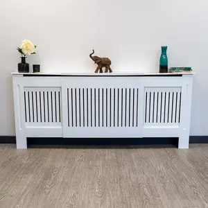 White Vertical Line Design Radiator Cover - Adjustable