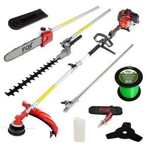 6-in-1 Multi-tool Fox Wolf Petrol 43cc Brushcutter, Grass Line Trimmer, Hedge Trimmer, Pruner with Extension & Extra Line