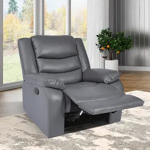 Sorreno Bonded Leather Recliner 1 Seater Sofa In Dark Grey