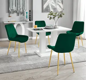 Furniturebox UK 4 Seater Dining Set - Imperia White High Gloss Dining Table and Chairs - 4 Green Pesaro Gold Leg Chairs