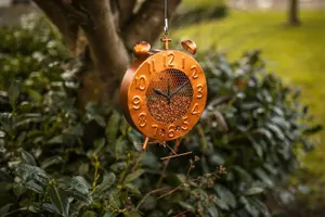 Garden Clock Hanging Bird Feeder - Copper Effect