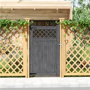 Rhombus Pattern Grey Timber Gate, Side Entrance Wooden Door with Latch Hardware Kit