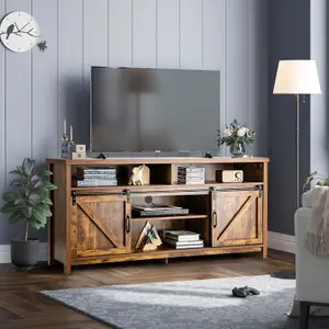 COSTWAY 150cm Sliding Barn Door TV Stand Farmhouse Flat Screen Console for TVs up to 65"